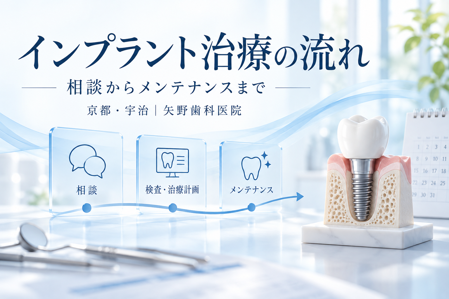 インプラント治療は何か月かかる？宇治で相談する前に知りたい流れと通院の解説イメージ
