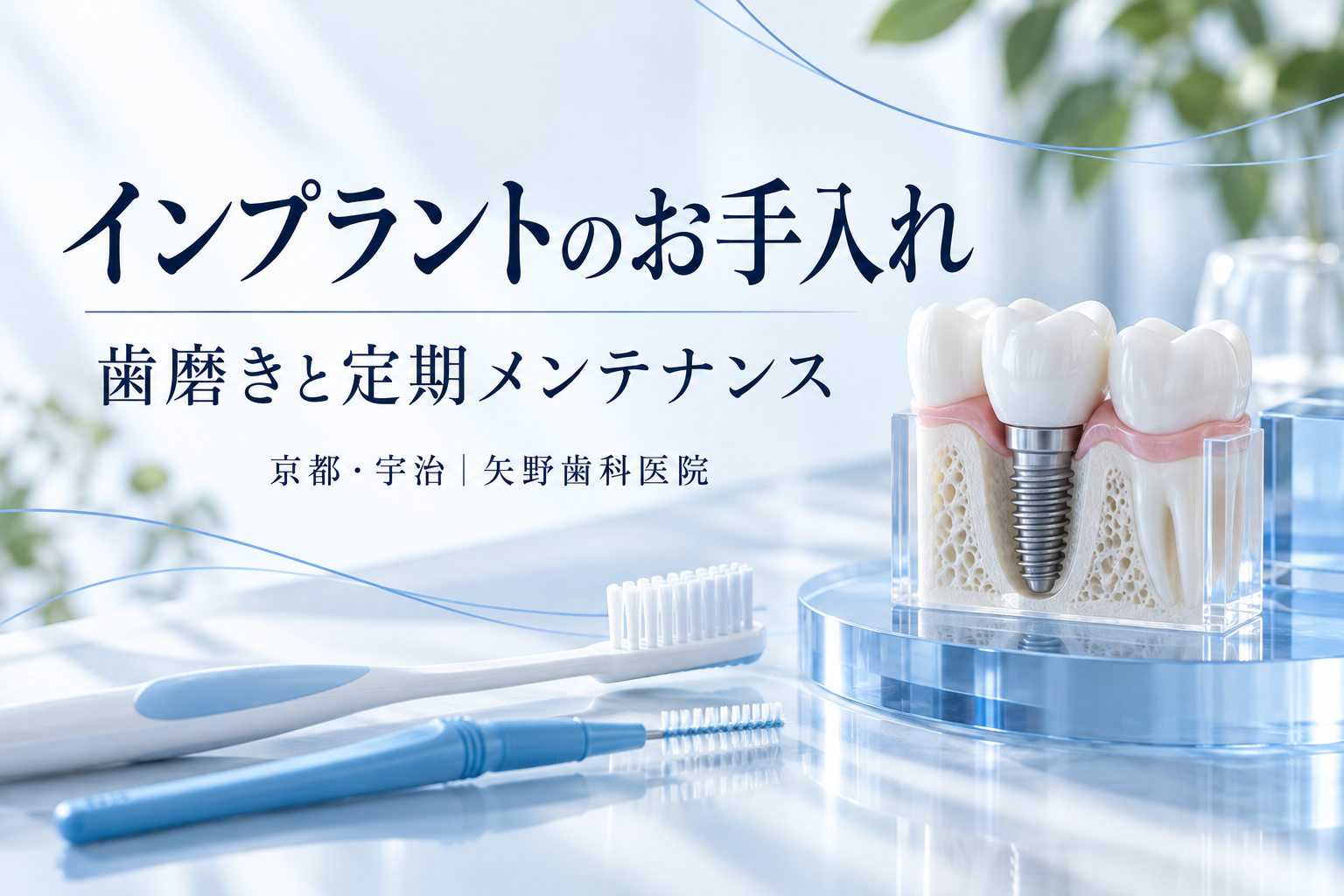 インプラントの歯磨きとメンテナンス|宇治で長く使うために続けたいお手入れの解説イメージ